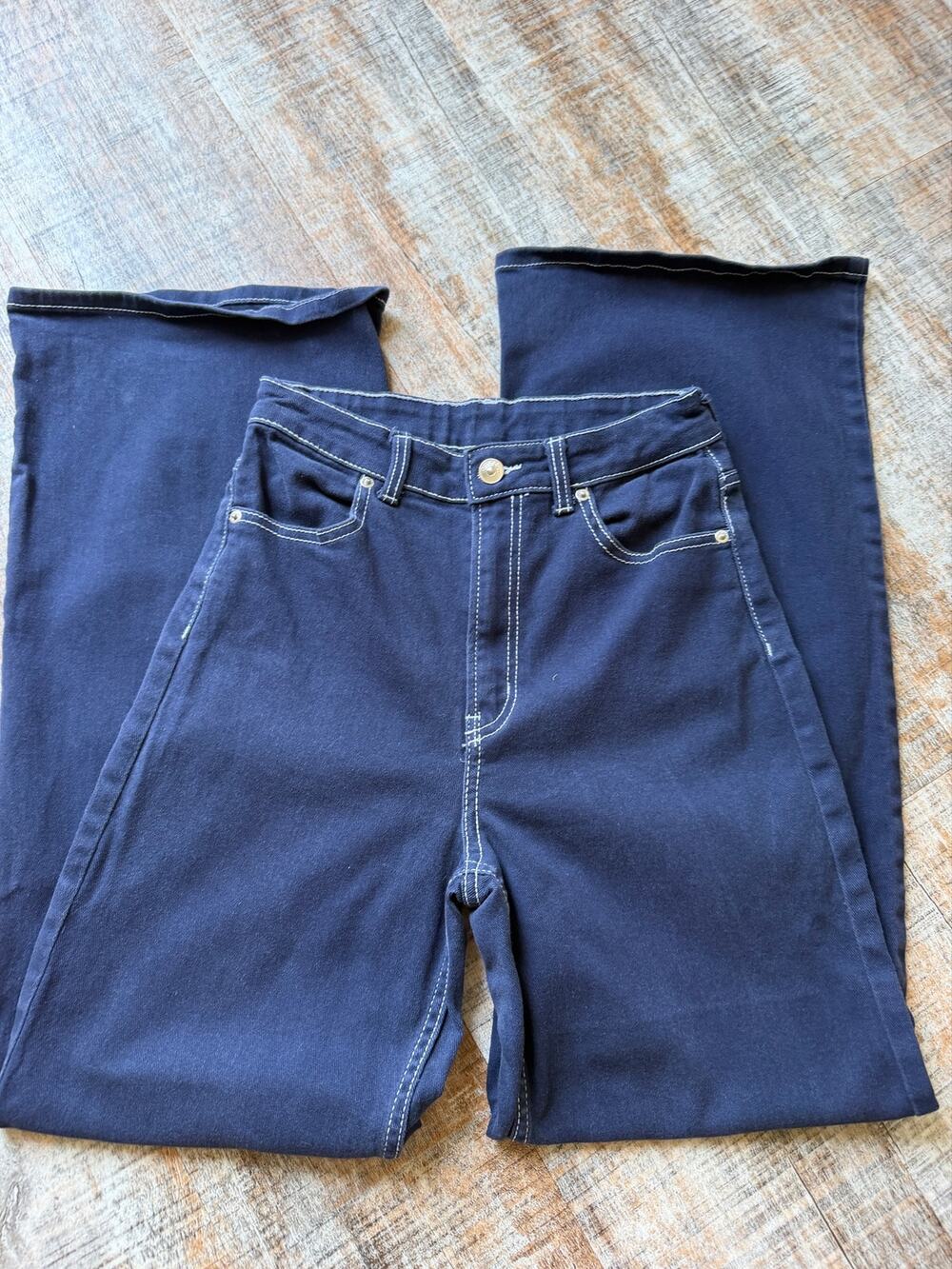 Divided H&M High Rise Dark Wash Wide Leg Stretch Detail Women Size 4 Everyday
